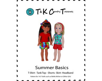 PDF sewing pattern Summer Basics for 14.5 inch dolls like Wellie Wishers make it yourself instructions tutorial by TKCT shorts Tops