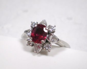 Ruby and Diamond Ring in Platinum / Genuine Ruby / Nice diamonds / Engagement Ring / July birthstone / Elegant / Luxury Christmas gift