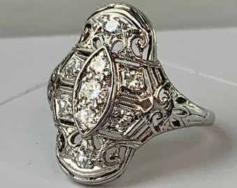 Diamond Filigree Ring / set in Platinum / Engagement ring / Diamond Ring / Unique / natural / Art Deco / Christmas gift