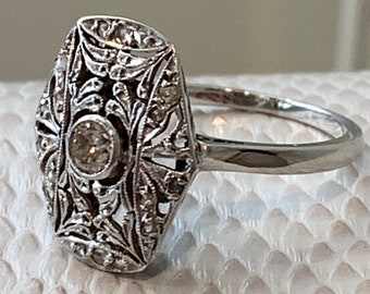 Diamond Filigree Ring / set in white gold / Engagement / natural / Stunning / Unique / promise ring / Anniversary / intricate