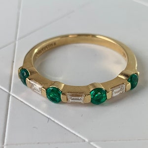 Diamond and Emerald Ring / Engagement ring / Anniversary band / May birthstone / 14k yellow gold / wedding ring