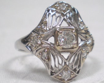 Vintage Diamond Filigree Ring / set in Platinum / Engagement ring / birthday / April / Valentine / right hand ring / anniversary