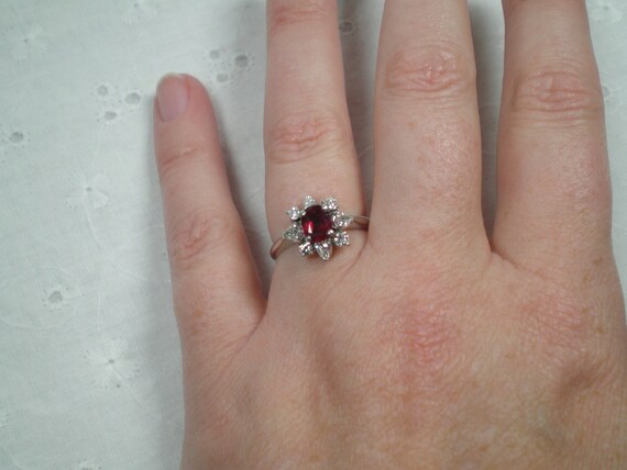 Vintage Platinum Ruby Diamond Halo Ring • 0.87ct … - image 5