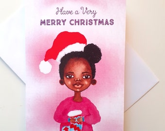 Black Christmas Greeting Card | Little Girl Christmas | Children's Christmas Cards | Black Greeting Cards