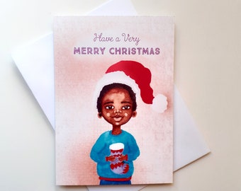 Black Christmas Greeting Card | Little Boy Christmas | Children's Christmas Cards | Black Greeting Cards