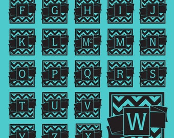 Chevron Monogram SVG Files, Alphabet SVG Files, Framed Monogram Alphabet, Last Name Initial Font File, Alphabet Cricut Svg, Eps Ai Svg Gsd