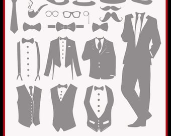Tuxedo SVG Files, Mustache SVG Files, Wedding Party Cut Files for Cricut or Silhouette, Wedding Groom Svg, Ai Eps Svg Gsd, Cuttable SVG