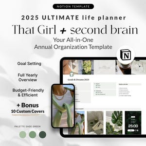 Notion Planner Template, Custom Digital Calendar, Aesthetic Habit Tracker and Daily Dashboard for Productivity, Second Brain Integration