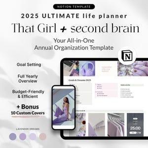 Planejador Notion That Girl, Modelo de Planejador de Vida Notion – Rastreador de Hábitos, Calendário Digital, Definição de Metas, Painel de Bem-Estar, Layout Estético