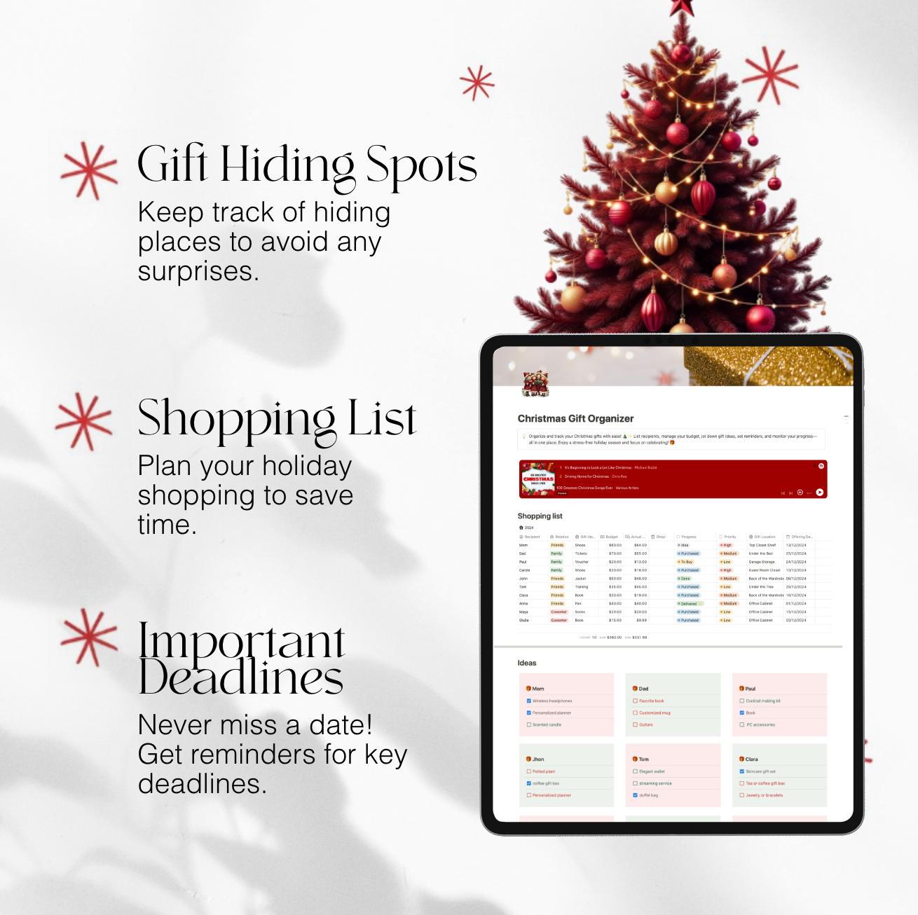 Christmas Gift Planner Template for Notion | Holiday Budget Tracker ...