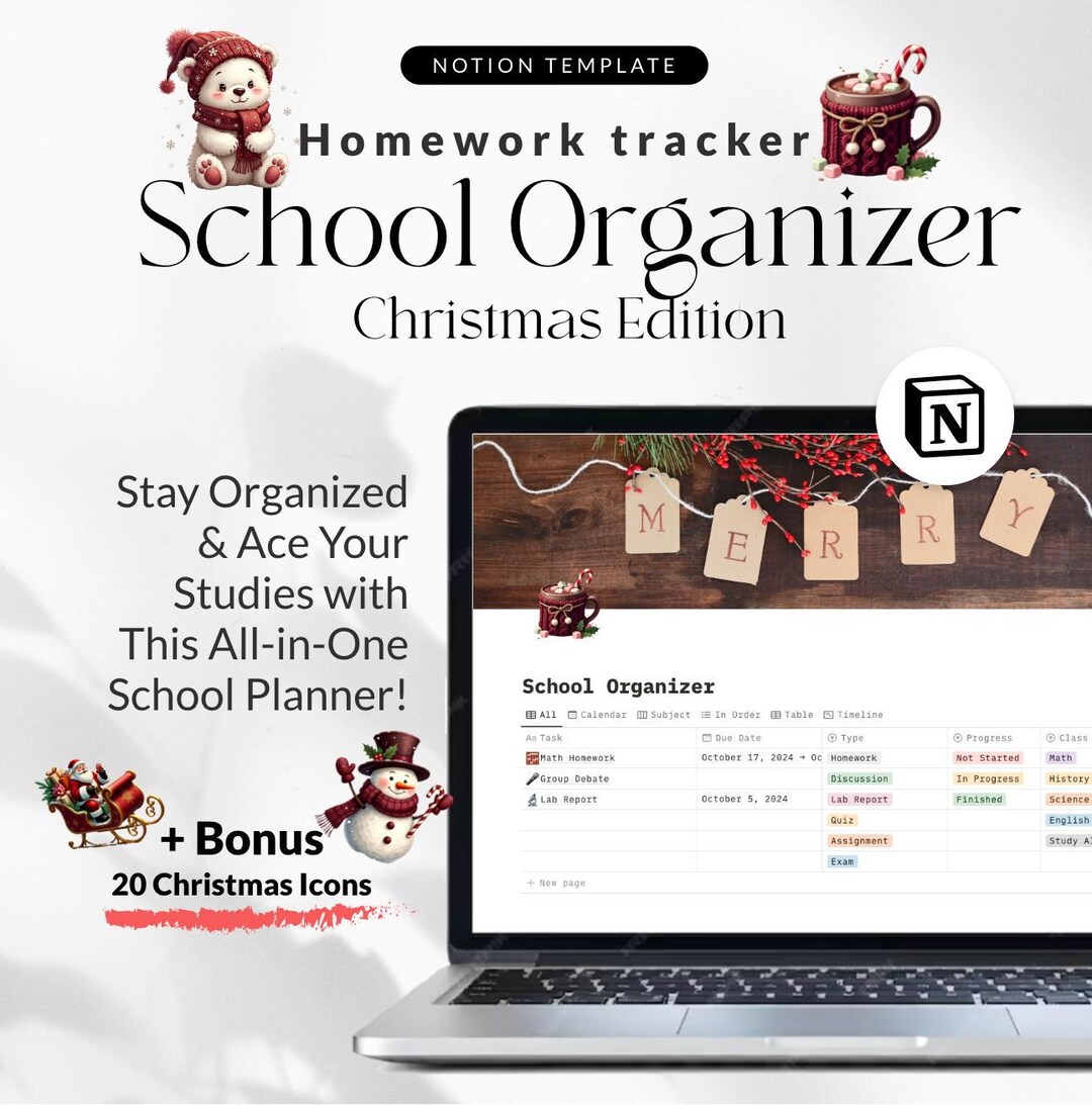 Notion Study Organizer Christmas Edition: Academic Planner, Homework ...
