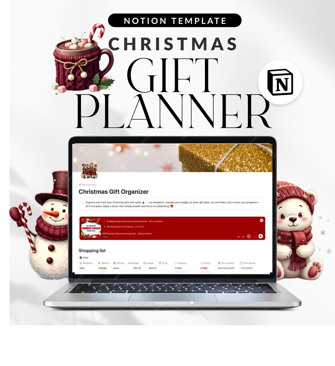 Christmas Gift Planner Template for Notion Holiday Budget Tracker ...