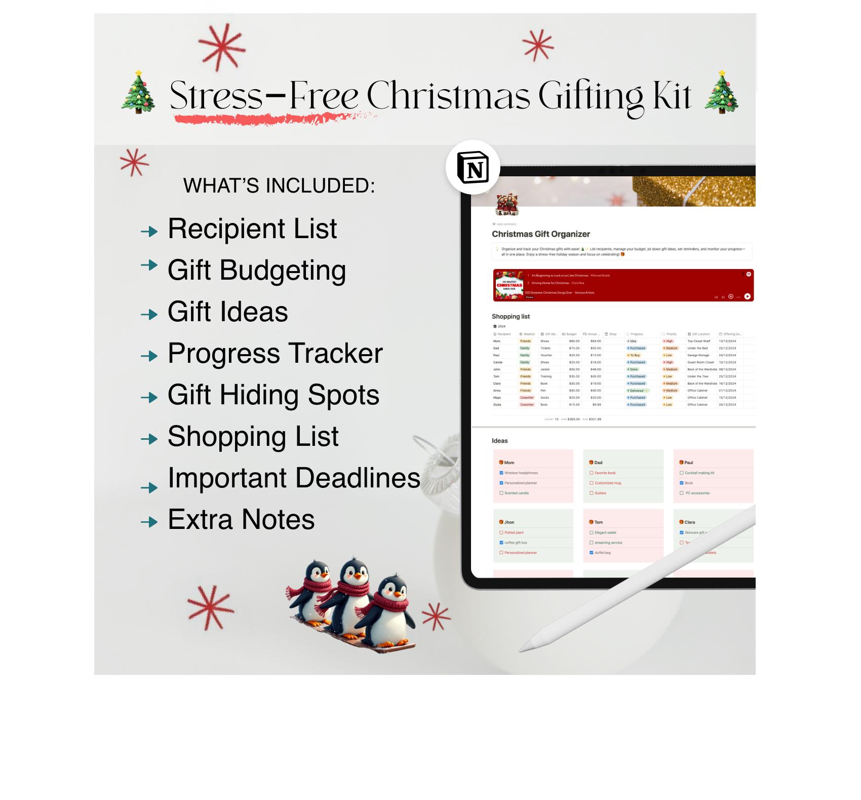 Christmas Gift Planner Template for Notion | Holiday Budget Tracker ...