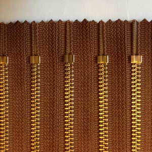 12 inch metal zippers wholesale, FIVE pcs, brass YKK zippers, medium brown tape, gold teeth image 2