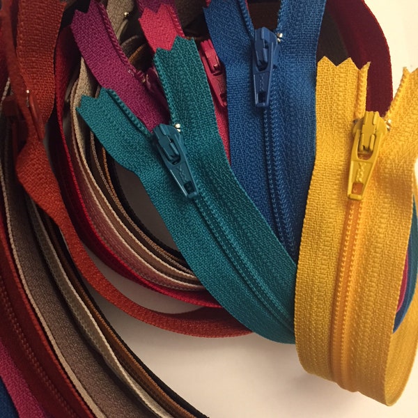 20 Inch YKK zippers, 5 pcs, in your choice of color, pink, brown heather, purple fuchsia, black, dark brown, light brown, or natural beige