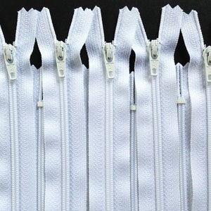 Choose size 4, 5, 6, 7, 8, 9, 10, 12, 14, 16, 18, or 20 inches, white all purpose dress zips, YKK color 501, 10 pcs, ykk zippers in bulk image 2