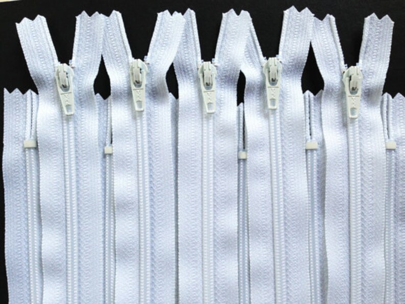 Choose size 4, 5, 6, 7, 8, 9, 10, 12, 14, 16, 18, or 20 inches, white all purpose dress zips, YKK color 501, 10 pcs, ykk zippers in bulk image 2