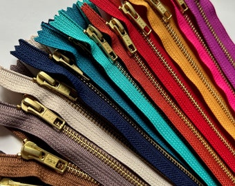 12 inch metal zippers, assortment of 12 YKK zips, or 5 pcs in your choice of colors, red, burnt orange, turquoise,pink, mustard, navy, brown