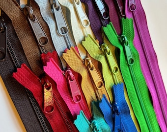 24 inch handbag zippers, assortment of 14 pcs or choose 5 pcs in one color, blue, red, hot pink, green, mustard, fuchsia, grey, clearance