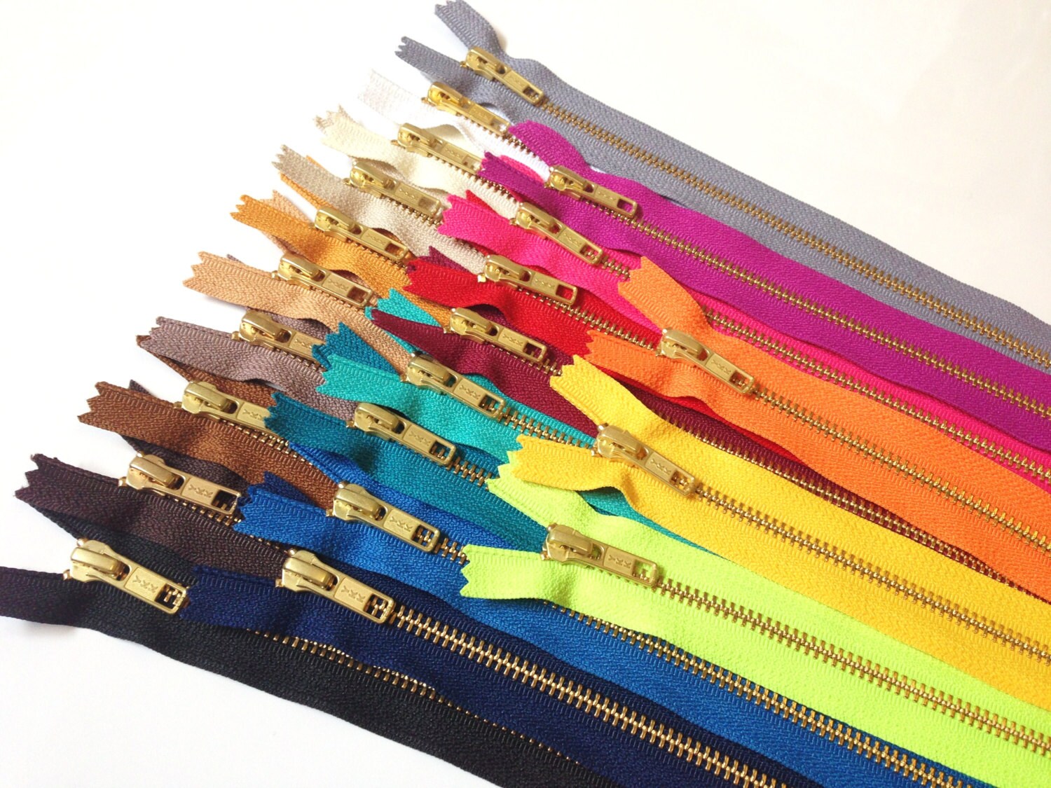 Metal zippers 12 inch Gold teeth zippers 21 pc bright Etsy