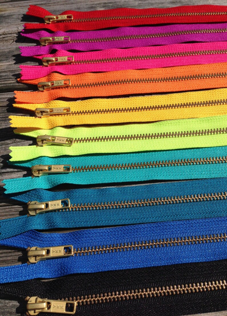 Metal zippers 12 inch Gold teeth zippers TEN pcs lime red Etsy