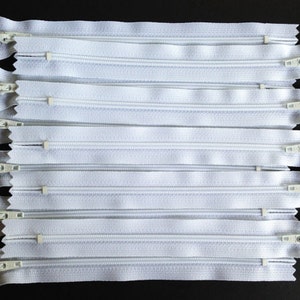 Choose size 4, 5, 6, 7, 8, 9, 10, 12, 14, 16, 18, or 20 inches, white all purpose dress zips, YKK color 501, 10 pcs, ykk zippers in bulk image 3