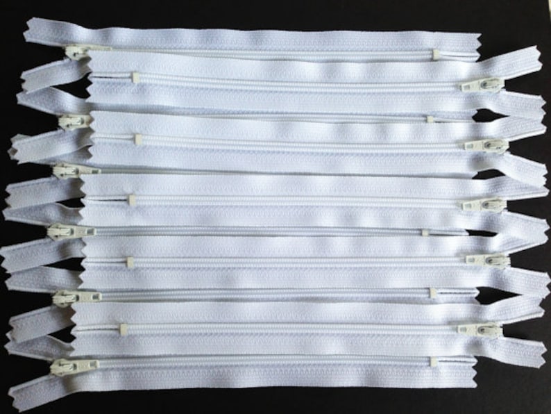 Choose size 4, 5, 6, 7, 8, 9, 10, 12, 14, 16, 18, or 20 inches, white all purpose dress zips, YKK color 501, 10 pcs, ykk zippers in bulk image 3