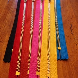 12 inch metal zippers wholesale, FIVE pcs, brass YKK zippers, medium brown tape, gold teeth image 3