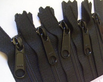 Sale, black 7 inch Handbag zippers with long pull, YKK zippers wholesale, Twenty-five pcs, YKK 580, great for wristlet, clutch, small bags