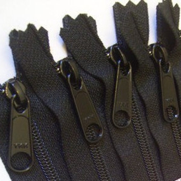 Sale, black 7 inch Handbag zippers with long pull, YKK zippers wholesale, Twenty-five pcs, YKK 580, great for wristlet, clutch, small bags