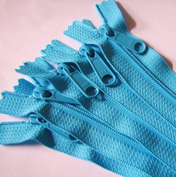 Five bright aqua 12 inch YKK Handbag zippers with long pull Etsy
