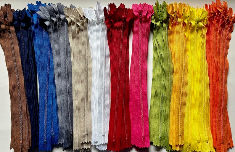 10 inch zippers, sets of 10 in one color, YKK brown, beige, white, lavender grey, blue, yellow, orange, green, red, pink, black, clearance 画像 6