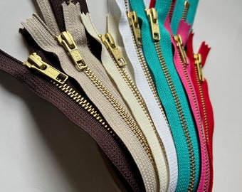 16 inch metal zippers, assortment of 7 YKK zips, or 5 pcs in your choice of colors, red, pink, turquoise, white, vanilla, beige, brown