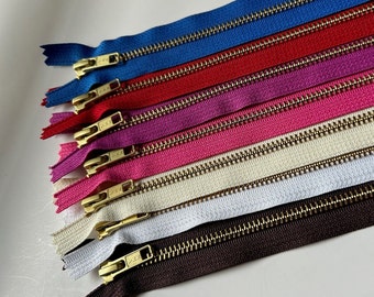 14 inch metal zippers, assortment of 7 YKK zips, or 5 pcs in your choice of colors, red, pink, blue, purple fuchsia, white, vanilla, brown