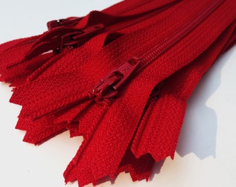 Red dress YKK zippers, 10 pcs, choose size, 16 or 18 inch all purpose zips, red YKK 519