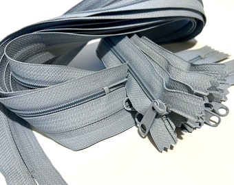 24 inch Handbag zippers with extra long pull, Ten pcs - nylon coil 4.5 - YKK gray color 119, clearance