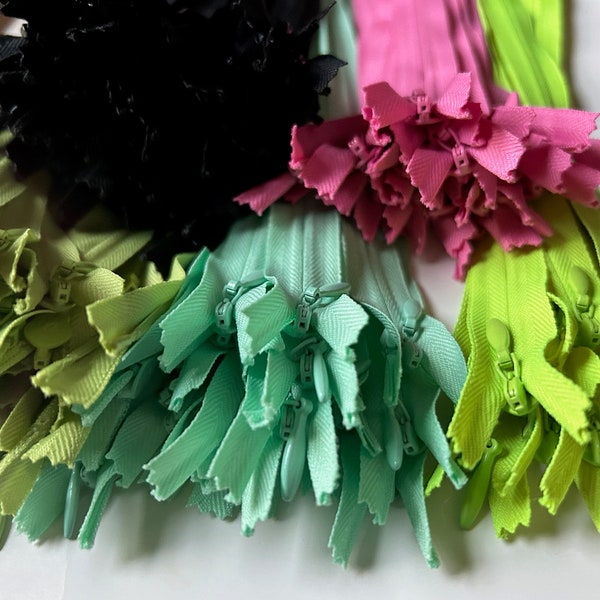 Clearance, 26 inch YKK invisible zippers, 10 pcs, your choice of color, medium pink, mint, apple green, bright lime, or black