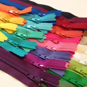 Clearance, 12 and 14 inch YKK zippers, bright, light, and neutral assortment, 20 pcs