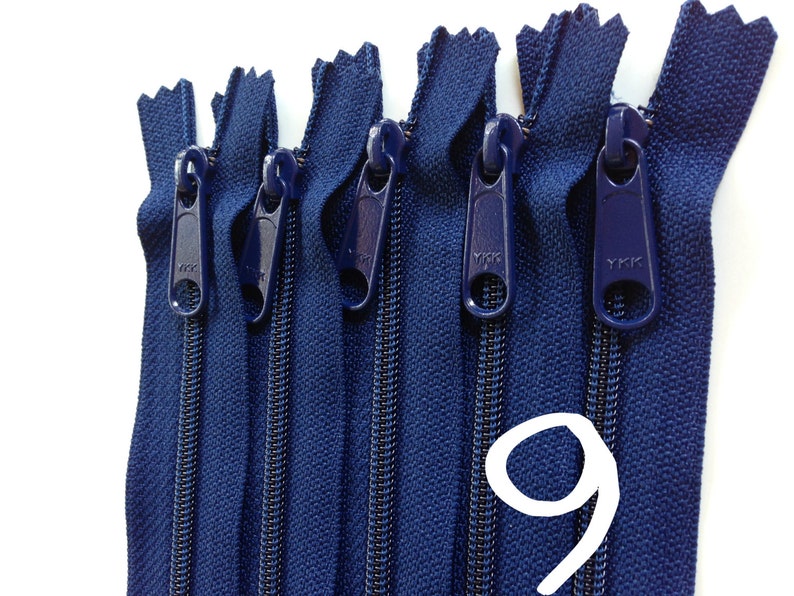 9 inch YKK handbag zippers with long pull navy FIVE pcs 4.5 Etsy
