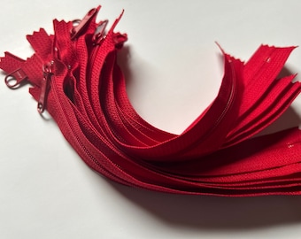 7 inch Handbag zippers with extra long pull, Ten pcs, red YKK color 519, clearance