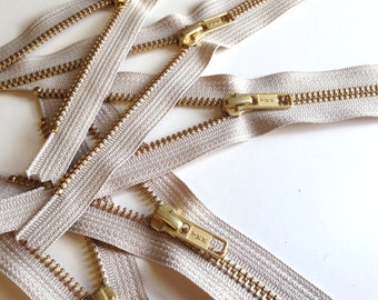 6 inch gold teeth YKK zippers, TEN pcs, natural beige tape, metal zippers, YKK color 572