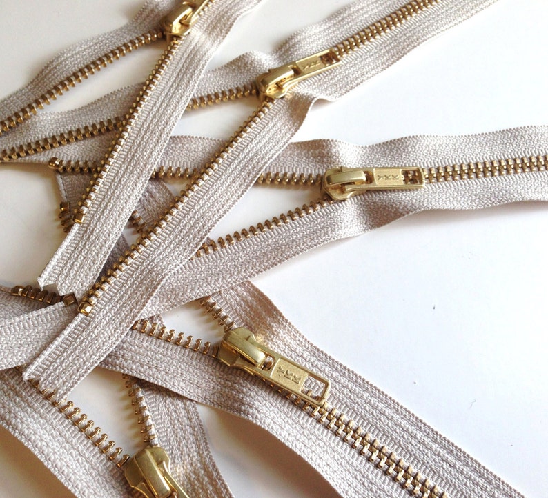 10 inch metal YKK zippers, FIVE pcs, natural beige tape, YKK color 572 image 1