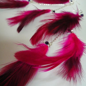 Handmade Magenta Feathers Silver Chain Earrings, Long Feather Earrings, Fuchsia Burlesque Earrings, Boho Earrings Bright Shadows Jewelry image 1