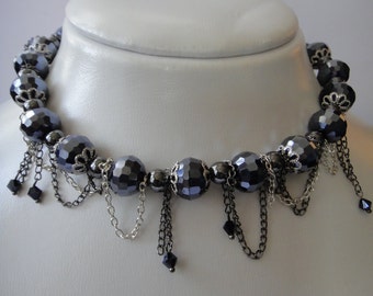 Handmade Navy Crystal Chain Choker, Gothic Navy Necklace, A-Symmetrical Navy Necklace, Vampire  Victorian Necklace | Bright Shadows Jewelry