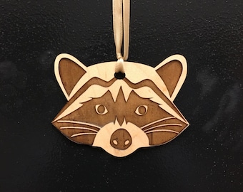 Wooden Raccoon Ornament, Free shipping in the US!