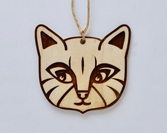 Wooden Cat Ornament, Free shipping in the US!
