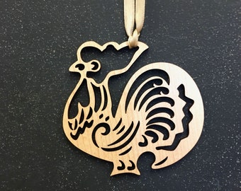 Wooden Rooster Ornament, Free shipping in the US!