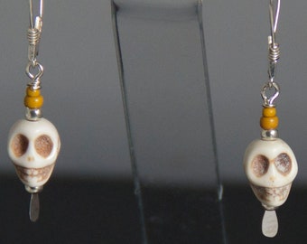 Steampunk Skull Earrings in Sterling Silver Wires