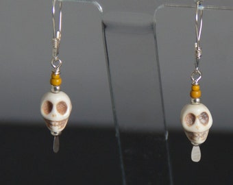 Bone skull earrings in sterling silver