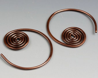 Copper Spiral handmade copper earrings, Made in USA - DESTASH pricing.